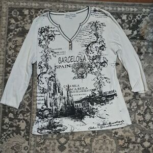 Barcelona Print Long Sleeve Tee - White